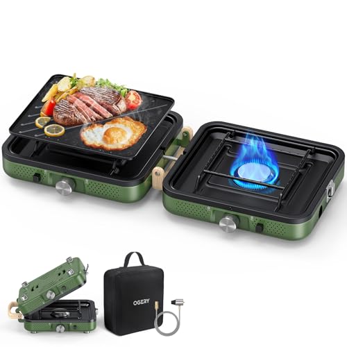 2-Burner Foldable Camping Stove with Griddle and Carrying Bag, Portable Propane H453787