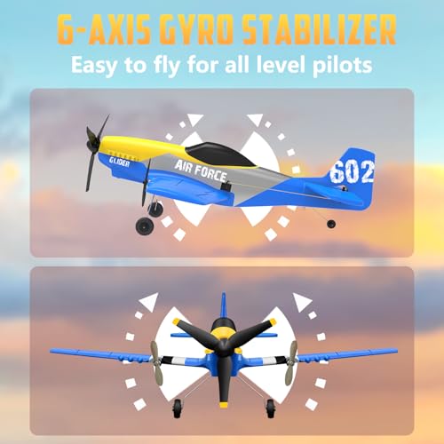 3 Channel RC Plane P-51D Mustang, Remote Control Airplane Ready to Fly, 2.4GHz 6-axis Gyro Stabilizer, Easy to Fly for Kids & Beginners G5520