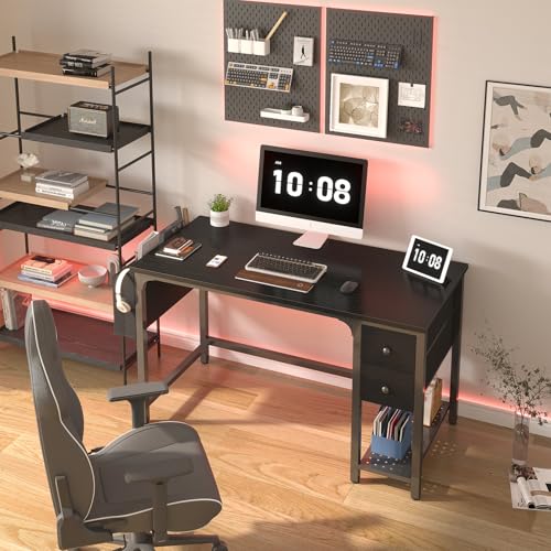 Computer Desk with Fabric Drawers, 40 Inch Reversible Gaming Desk for Small Space Home Office D876