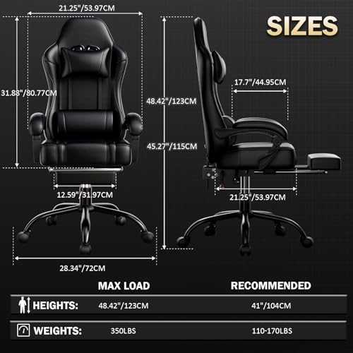 Ergonomic Gaming Chair with Footrest, Reclining, Lumbar Support I1131