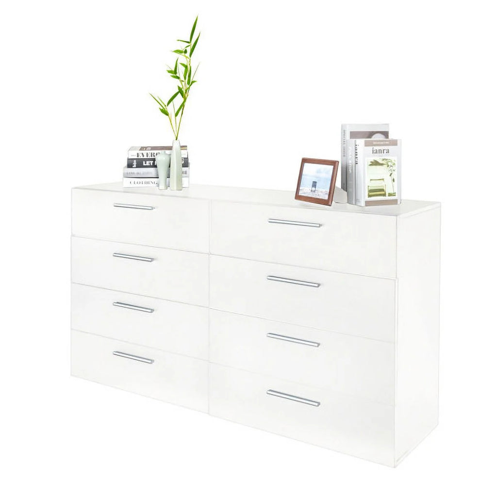 8 Drawer Double Dresser for Bedroom, White B72344