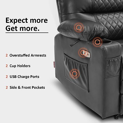 Zero Gravity Power Recliner Chair with Heat and Vibration Massage, USB Ports, Cup Holders, Faux Leather G3748