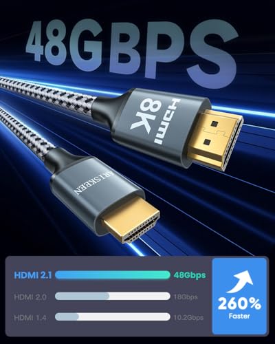 8K HDMI Cable 25FT, 48Gbps, HDMI 2.1, Braided Cord for HDTV/Monitor Y68726