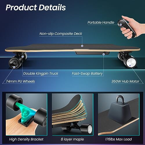 Electric Skateboard with Remote, Brushless Motor, 12.4MPH Top Speed, 13 Miles Range I56409