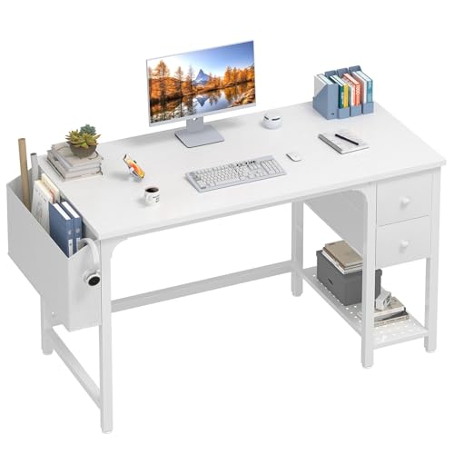 Computer Desk with Fabric Drawers, 40 Inch Reversible Gaming Desk for Small Space Home Office D876