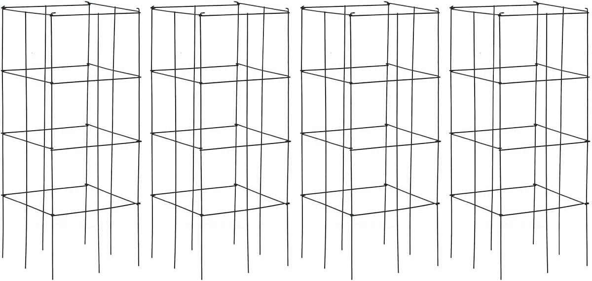 S AFSTAR 4 Pack Folding Tomato Cages, 39 Inches Tall Square Plant Support Cage for Garden Climbing Plants Flowers Fruits, Heavy Duty Tomato Vegetable Trellis