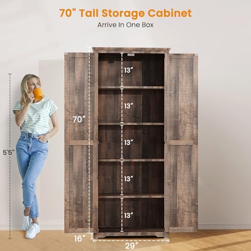 Farmhouse Pantry Cabinet with 6 Shelves and Barn Doors, Brown K34379