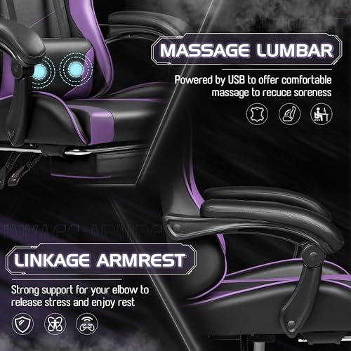 Gaming Chair with Footrest and Massage Lumbar Support J131131