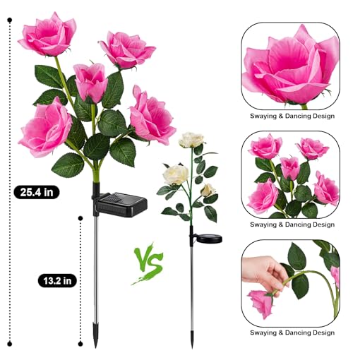 Solar Garden Lights, 6 Pack Solar Flowers Outdoor Waterproof with Rose R81046