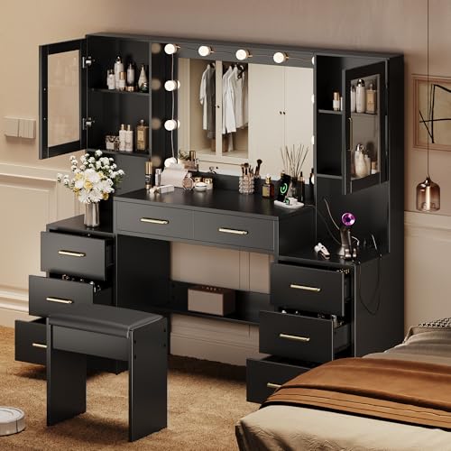 White Vanity Table with Drawer, Charging Station, Lighted Mirror P35549