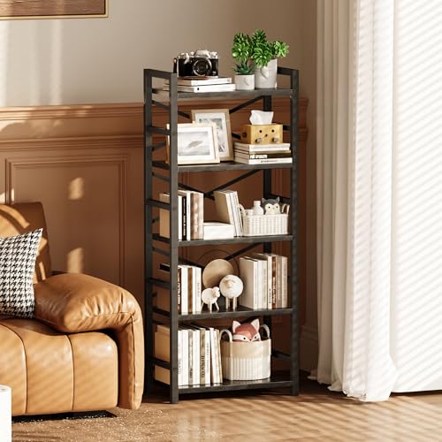 3 Tier Industrial Bookcase, Rustic Etagere Bookshelf for Living Room U5786