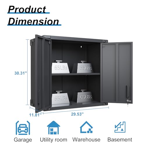 Wall Cabinet with 2 Doors, Lockable, Adjustable Shelves, Heavy Duty Steel J4545