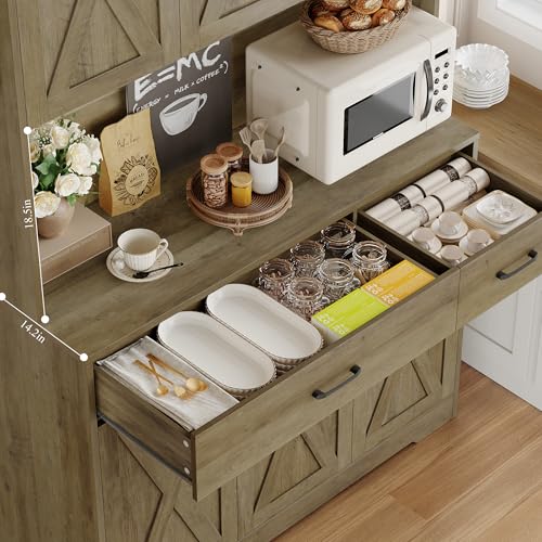 71" Tall Pantry Cabinet with Charging Station and Microwave Stand L63097
