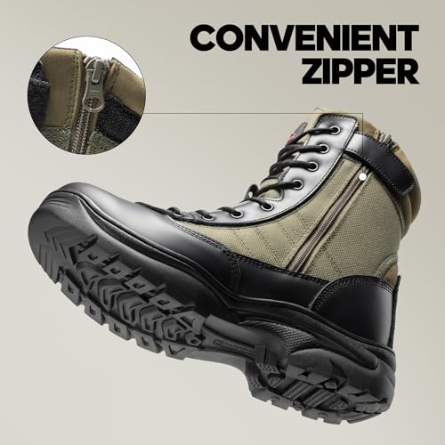 Men's Military Tactical Work Boots Side Zipper Leather Motorcycle Combat Boots N655026