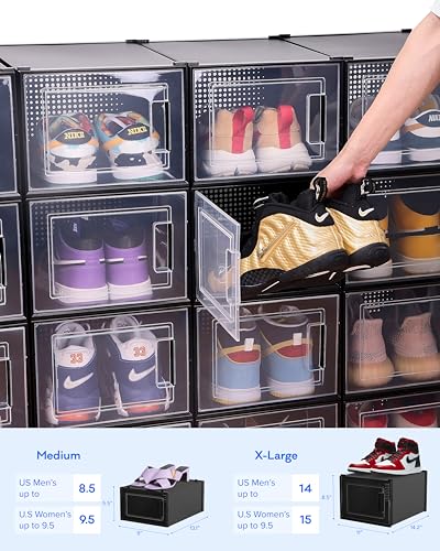 Shoe Organizer Box for Closet, Plastic Clear Stackable with Lids, 12 Pack Q7685