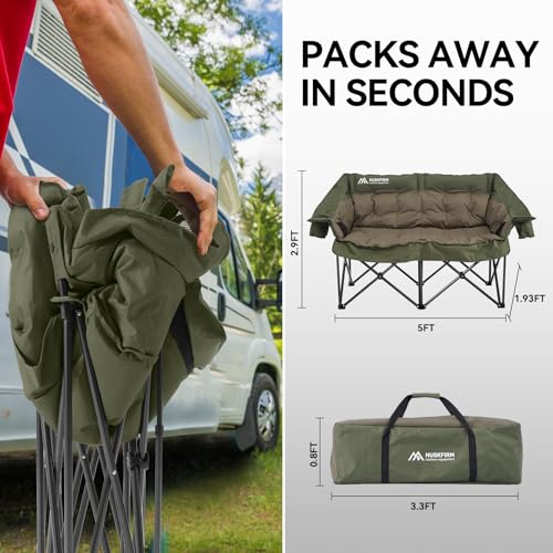 Padded Double Camping Chair for 2 Person with Cup Holders, Grey Y59052