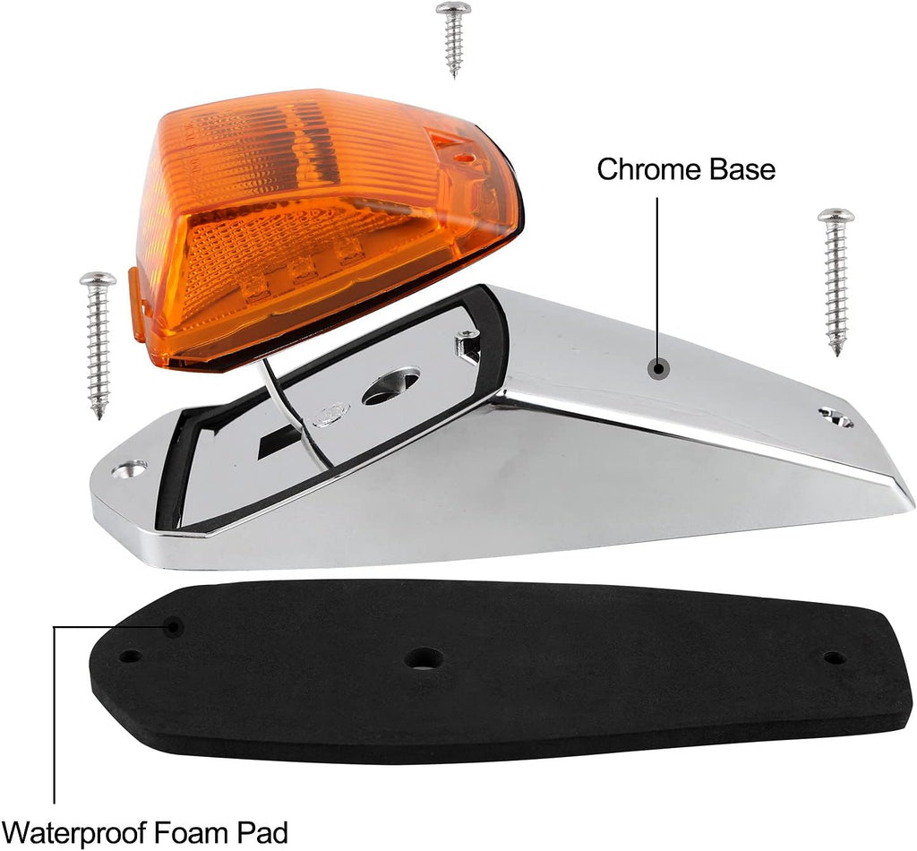 Truck Cab Marker Lights 17 LED Amber Roof Clearance Running Lights with Chrome Base 12V L5721