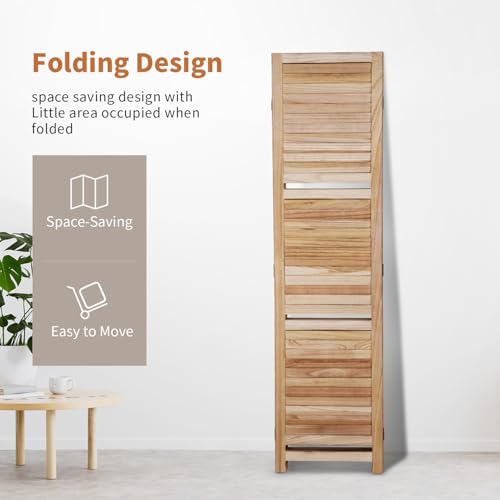 Room Divider 4 Panel Folding Wood 5.6 Ft Tall Privacy Screen with Three Shelves Y8638
