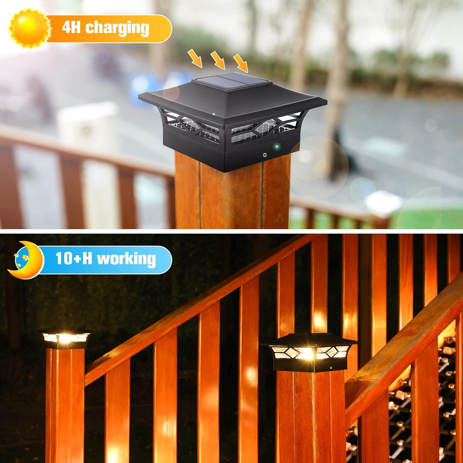 Solar Post Cap Lights for Fence Posts, White and Black N86488
