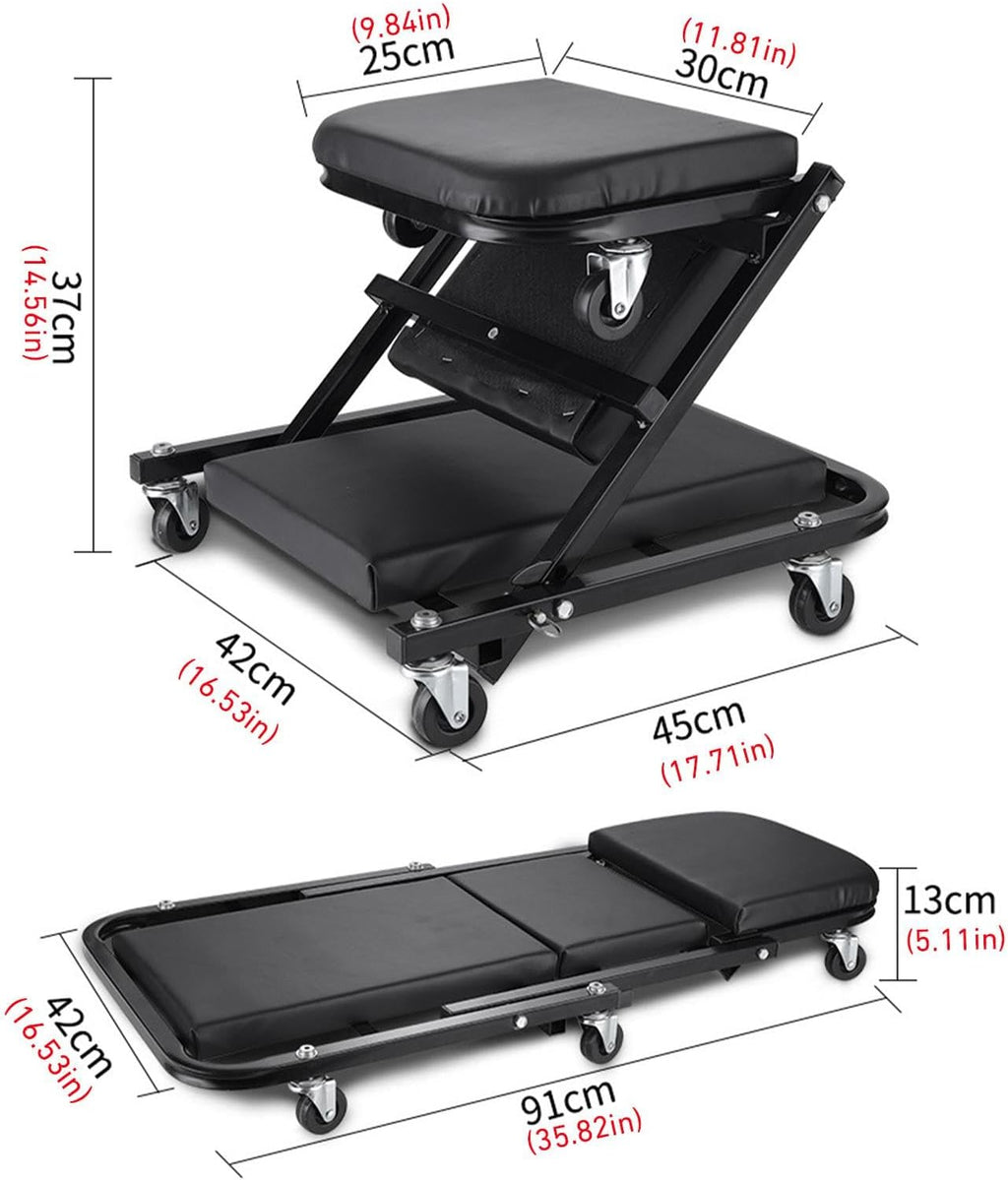 Foldable 2-in-1 Rolling Car Creeper & Seat, 36 Inches Adjustable Garage Chair Z446468