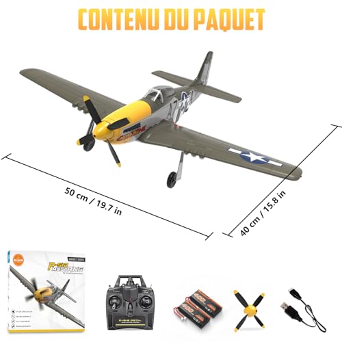 3 Channel RC Plane P-51D Mustang, Remote Control Airplane Ready to Fly, 2.4GHz 6-axis Gyro Stabilizer, Easy to Fly for Kids & Beginners G5520