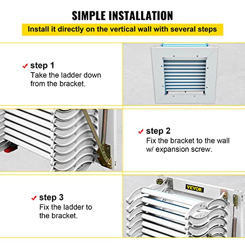 Attic Pull Down Stairs 12 Steps, Alloy Folding Access Ladder, 9.8 ft Height R43272