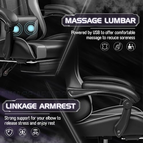 Gaming Chair with Footrest and Massage Lumbar Support J131131