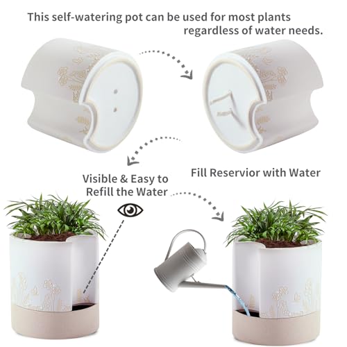 Self-Watering Ceramic Plant Pot with Drainage Hole for Indoor and Outdoor Plants E5905