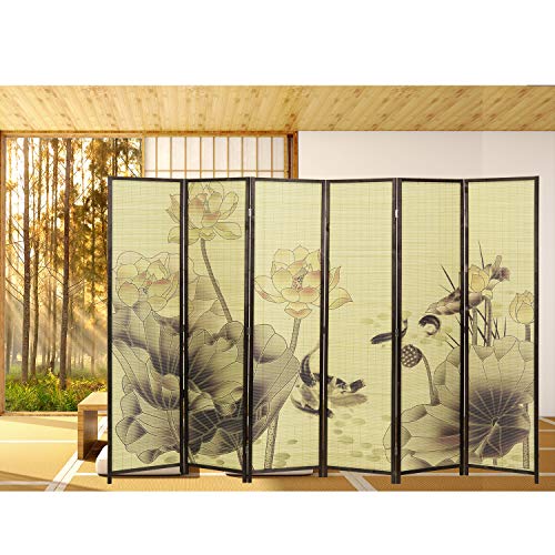 4-Panel Folding Bamboo Room Divider with Cherry Blossom Scene B61114