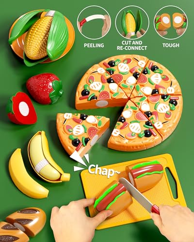 Pretend Play Food Set with Picnic Basket, Cutting Toy Food for Kids Z864