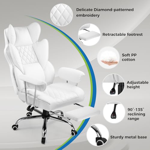 Gaming Chair with Lumbar Support and Footrest, PU Leather, Black E8234