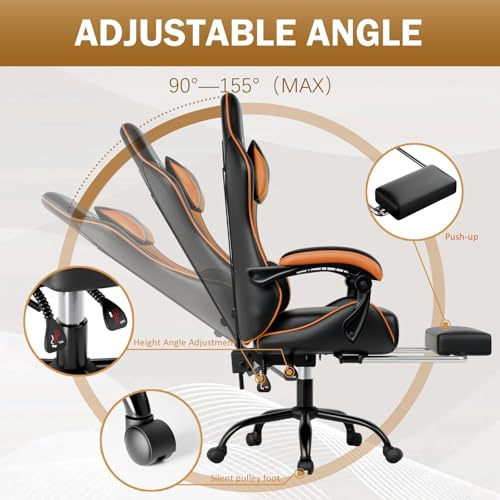 Ergonomic Gaming Chair with Footrest, Reclining, Lumbar Support I1131