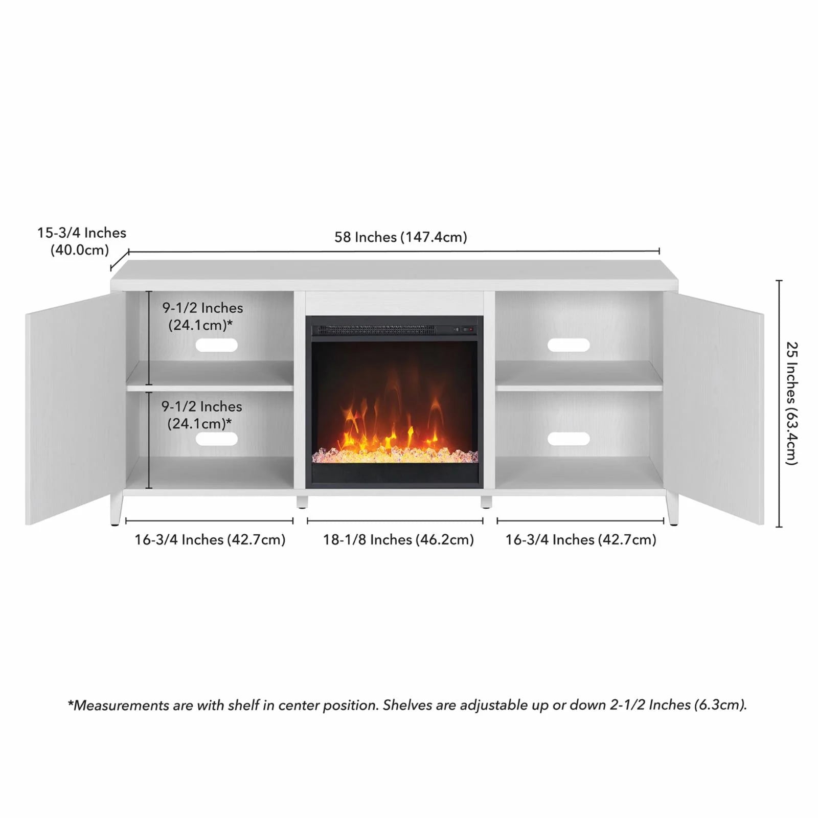 Rectangular TV Stand with Fireplace for TVs up to 65", White O935646