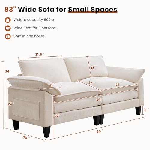 Cloud Loveseat Sofa with Chenille Fabric and Two Pillows Y3500