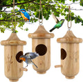 Hummingbird House for Outside Hanging, Wooden Hummingbird Gifts Nest 3 Pack with Hemp Ropes, Gardening Gifts Humming Bird Houses Home Decoration