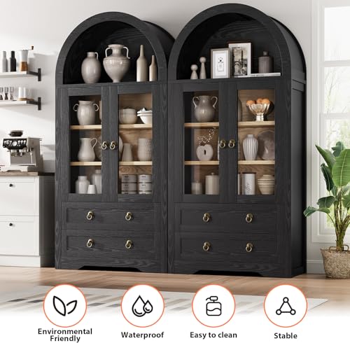 Arched Bookshelf Pantry Cabinet with Drawers and Shelves, 71" Tall M5569
