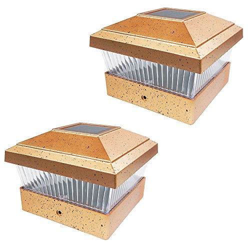 iGlow 2 Pack Copper Outdoor Garden 5 x 5 Solar LED Post Deck Cap Square Fence Light Landscape Lamp PVC Vinyl Wood Bronze