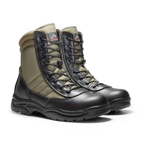 Men's Military Tactical Work Boots Side Zipper Leather Motorcycle Combat Boots N655026