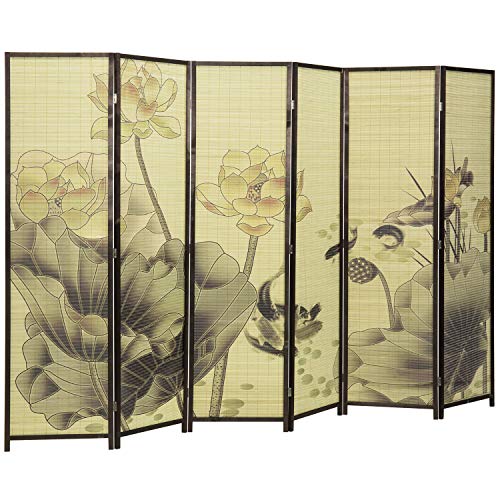 4-Panel Folding Bamboo Room Divider with Cherry Blossom Scene B61114