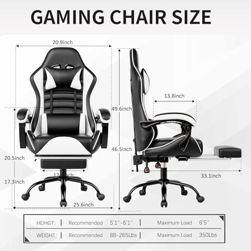 Ergonomic Gaming Chair with Footrest, Reclining, Lumbar Support I1131