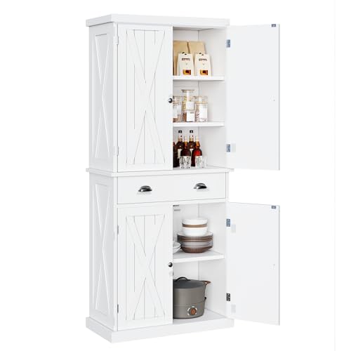 72" Tall Kitchen Pantry Cabinet with Barn Doors and Adjustable Shelves R388