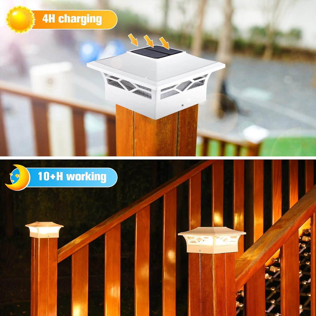 Solar Post Cap Lights for Fence Posts, White and Black N86488