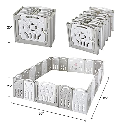 Baby Playpen, 18 Panels Foldable with Safety Gate, Indoor Play Yard for Toddlers W6593