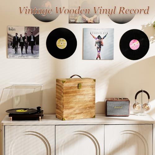 Vinyl Record Storage Box, Wooden LP Case, Holds 40 Records A496196