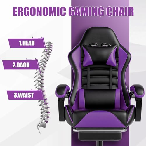Ergonomic Gaming Chair with Footrest, Reclining, Lumbar Support I1131