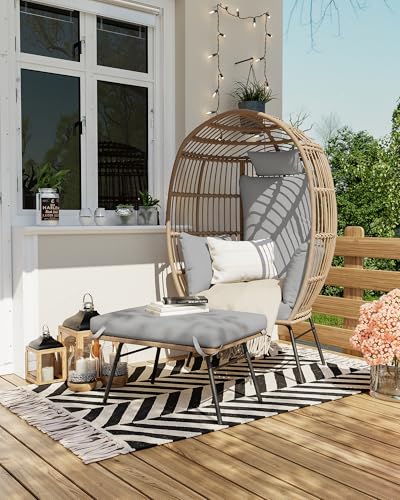 Wicker Egg Chair with Cushions and Ottoman L257