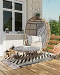 Oversize Wicker Egg Chair With Ottoman, Egg Basket Lounge Chair With Thick Cushion, Comfy Egg Rattan Seat for Indoor Outdoor Patio Porch Backyard, Grey