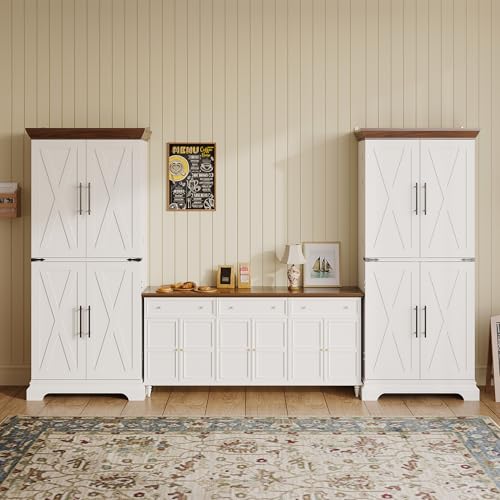 Kitchen Pantry Cabinet 72" H with 9 Shelves and 4 Barn Doors K363211