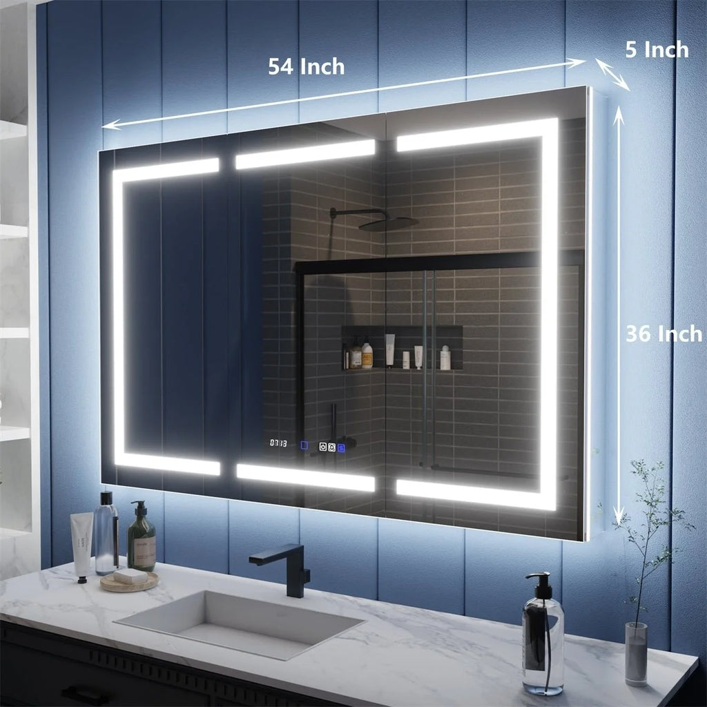 LED Lighted Inset Mirrored Medicine Cabinet with Magnifiers Z695