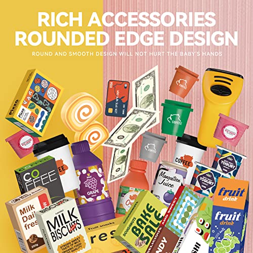 Cash Register Playset for Kids - 48PCS Pretend Play Money, Calculator, Scanner, Credit Card and Play Food S776931